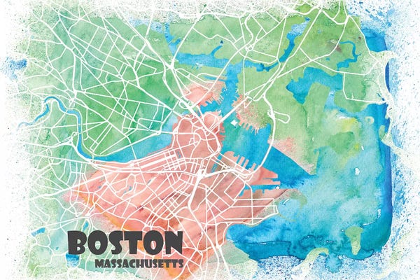 Markus & Martina Bleichner: Boston Massachusetts Usa Clean Iconic City Map by Markus & Martina Bleichner