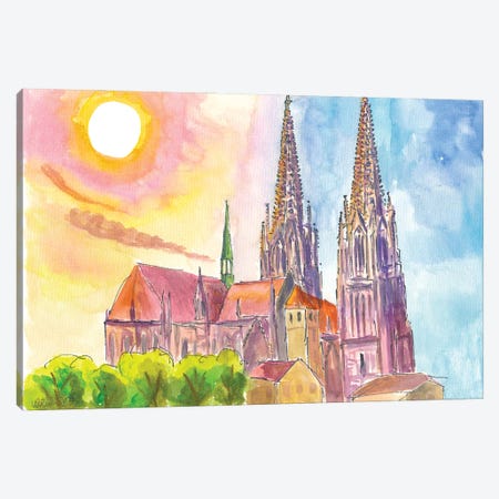 Gothic Cathedral Of Regensburg Bavaria In Warm Spring Light Canvas Print #MMB920} by Markus & Martina Bleichner Canvas Artwork