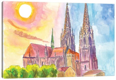 Gothic Cathedral Of Regensburg Bavaria In Warm Spring Light Canvas Art Print