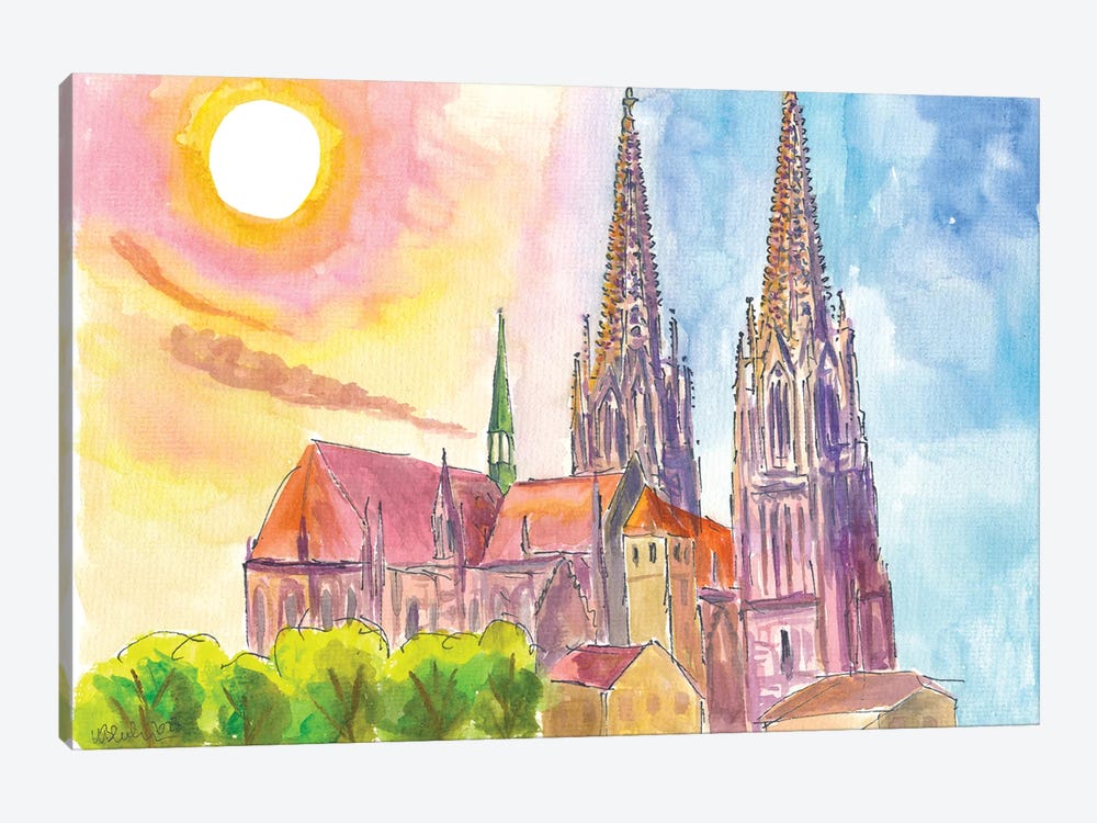 Gothic Cathedral Of Regensburg Bavaria In Warm Spring Light by Markus & Martina Bleichner 1-piece Art Print