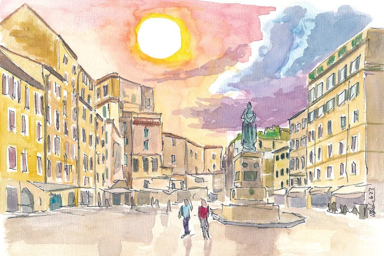 Rome Italy Campo Dei Fiori Scenery With Sun