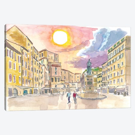 Rome Italy Campo Dei Fiori Scenery With Sun Canvas Print #MMB923} by Markus & Martina Bleichner Canvas Art