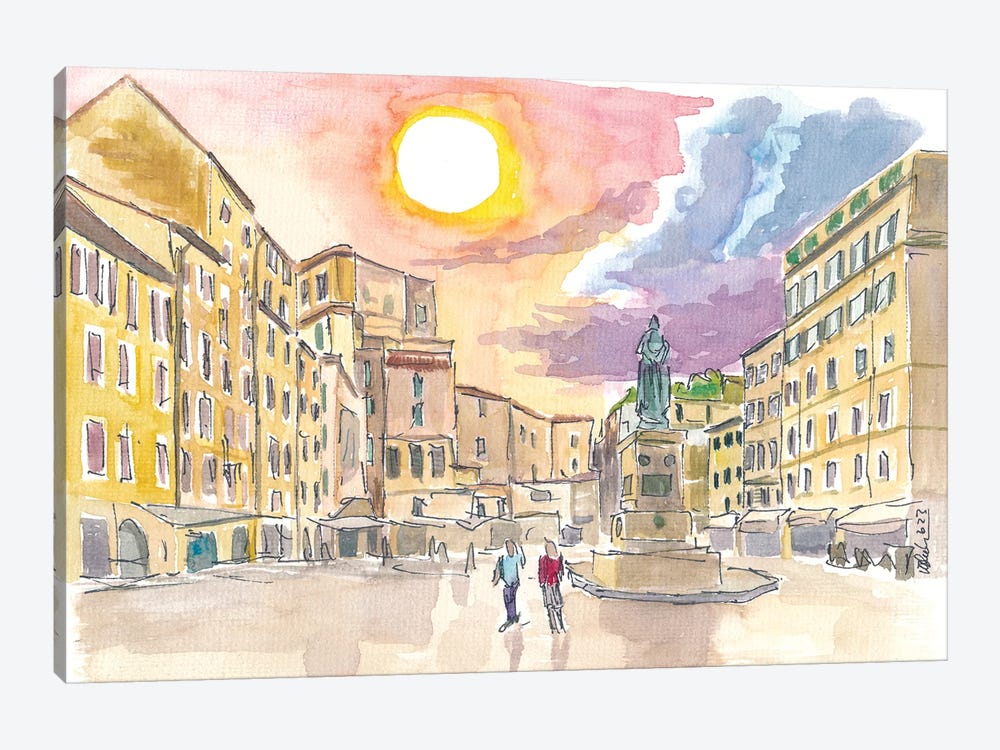 Rome Italy Campo Dei Fiori Scenery With Sun by Markus & Martina Bleichner 1-piece Canvas Art