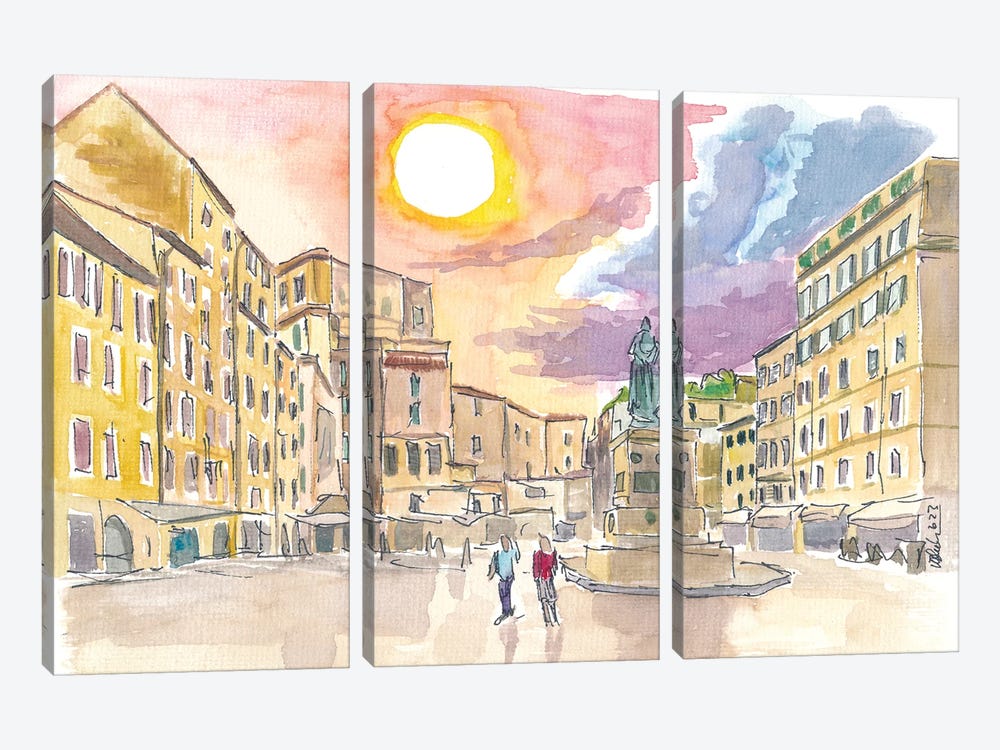 Rome Italy Campo Dei Fiori Scenery With Sun by Markus & Martina Bleichner 3-piece Canvas Wall Art