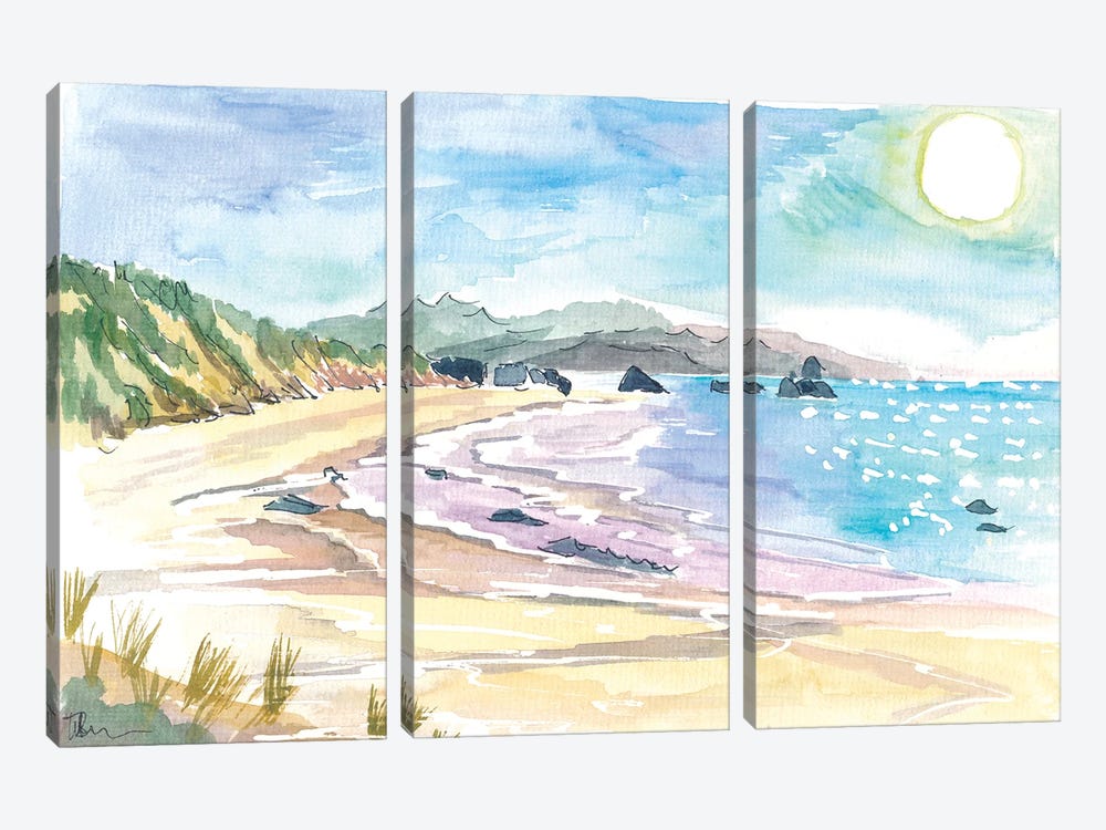 Cannon Beach Oregon View Of Ocean With Waves And Dunes by Markus & Martina Bleichner 3-piece Canvas Wall Art