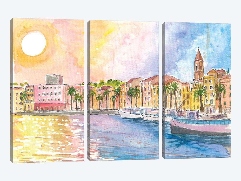 Sunny Dreams In Harbour Of Sanary-Sur-Mer On Cote D Azur France by Markus & Martina Bleichner 3-piece Canvas Art Print