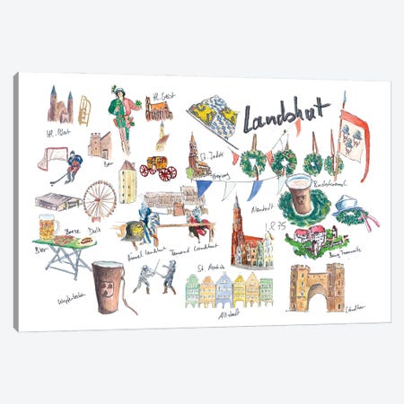 Landshut Bavaria Illustrated Favorite Travel Plans And Memo Canvas Print #MMB930} by Markus & Martina Bleichner Canvas Art Print