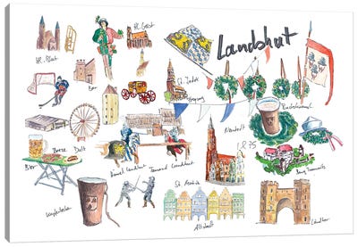 Landshut Bavaria Illustrated Favorite Travel Plans And Memo Canvas Art Print