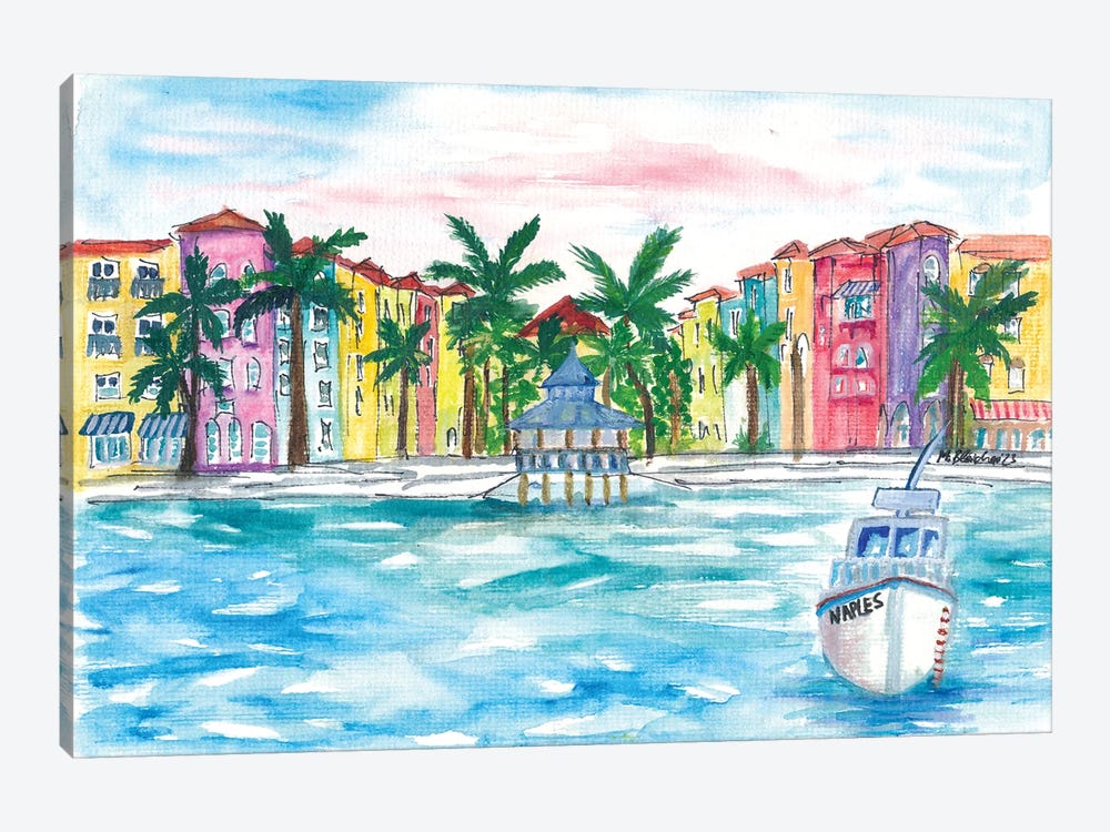 Naples Florida Amazing Waterfront Promenade With Boat by Markus & Martina Bleichner 1-piece Art Print