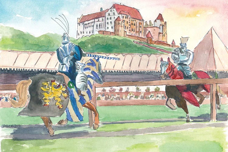 Landshut Knight Tournament In Front Of Historical Scenery With Trausnitz Castle