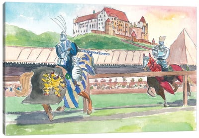 Landshut Knight Tournament In Front Of Historical Scenery With Trausnitz Castle Canvas Art Print