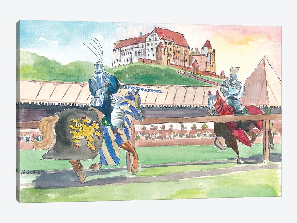 Landshut Knight Tournament In Front Of Historical Scenery With Trausnitz Castle by Markus & Martina Bleichner 1-piece Canvas Wall Art