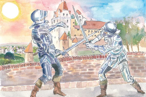 Markus & Martina Bleichner: Landshut Knight Sword Fight With Medieval Trausnitz Castle At Sunset by Markus & Martina Bleichner