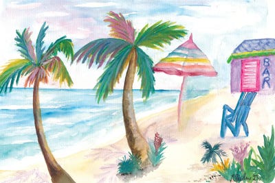 Bahamas Beach Bar With Rainbow Umbrella And Seaview by Markus & Martina Bleichner multi panel art
