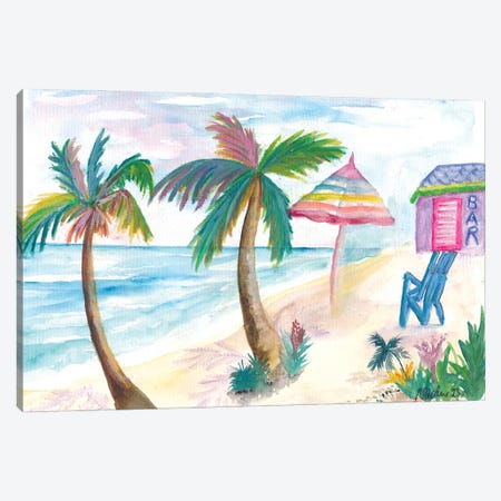 Bahamas Beach Bar With Rainbow Umbrella And Seaview Canvas Print #MMB938} by Markus & Martina Bleichner Canvas Print