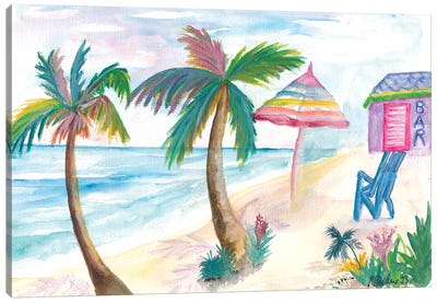 Bahamas Beach Bar With Rainbow Umbrella And Seaview Canvas Art Print - Bahamas
