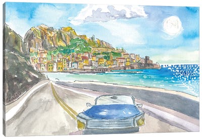 Amalfi Coastal Dreams Itinerary In Blue Convertible Canvas Art Print - Amalfi Coast Art