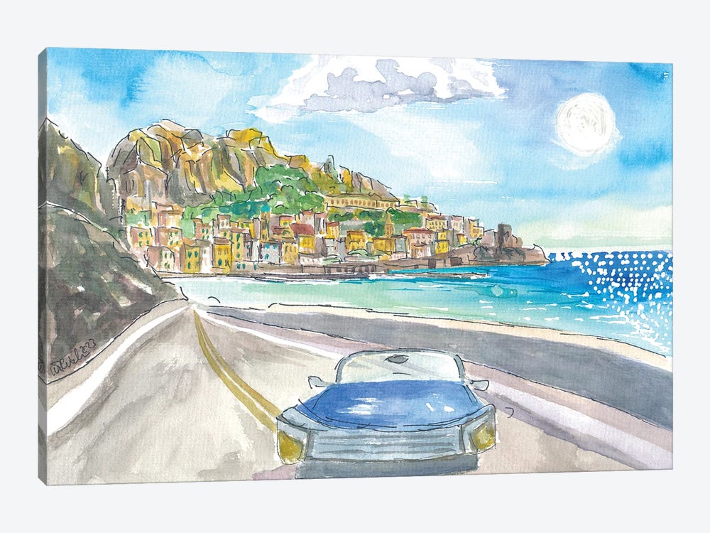Amalfi Coastal Dreams Itinerary In Blue Convertible by Markus & Martina Bleichner 1-piece Canvas Art Print