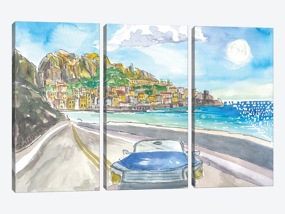 Amalfi Coastal Dreams Itinerary In Blue Convertible by Markus & Martina Bleichner 3-piece Art Print