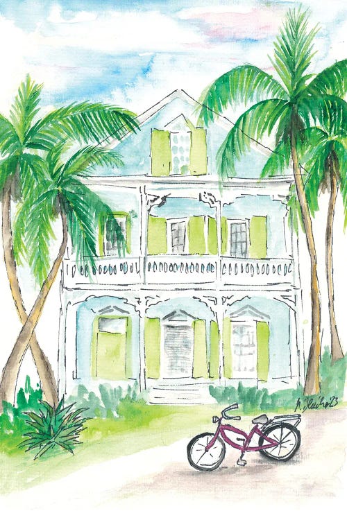 Lime And Mint Colored Conch House In Key West Florida