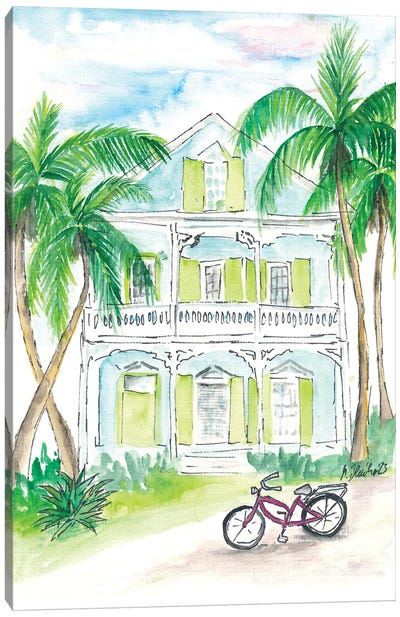 Lime And Mint Colored Conch House In Key West Florida Canvas Art Print - Key West Art
