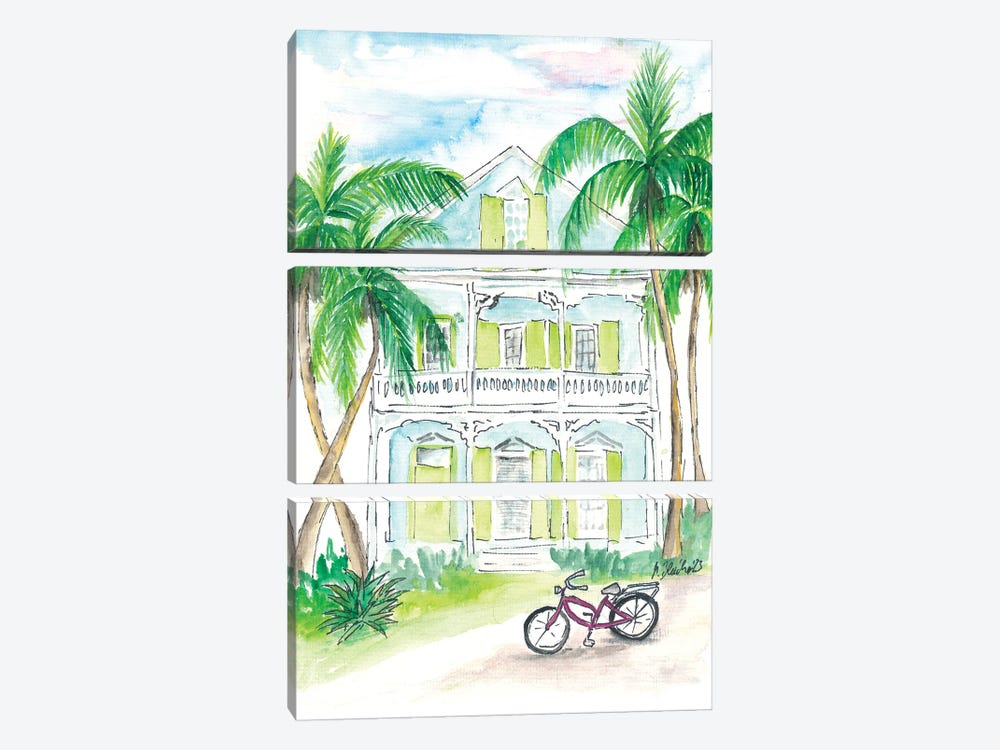 Lime And Mint Colored Conch House In Key West Florida by Markus & Martina Bleichner 3-piece Canvas Artwork