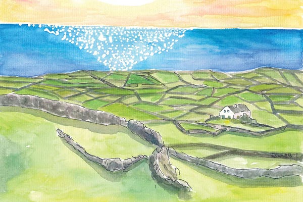 Markus & Martina Bleichner: Irish Lonely Cottage With Green Meadows And The Endless Sea by Markus & Martina Bleichner