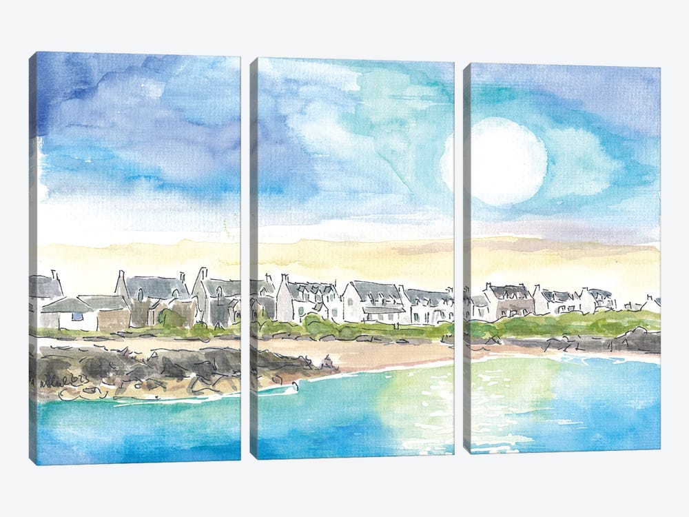 Irish Lonely Island Seaward Coastal Houses Near Beach With Seaview by Markus & Martina Bleichner 3-piece Canvas Art Print