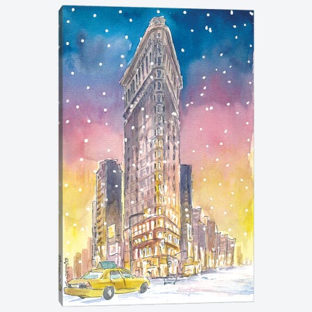 Winter In New York City Romantic Snow Fall And Flatiron Manhattan Dreams Canvas Print #MMB949} by Markus & Martina Bleichner Canvas Art