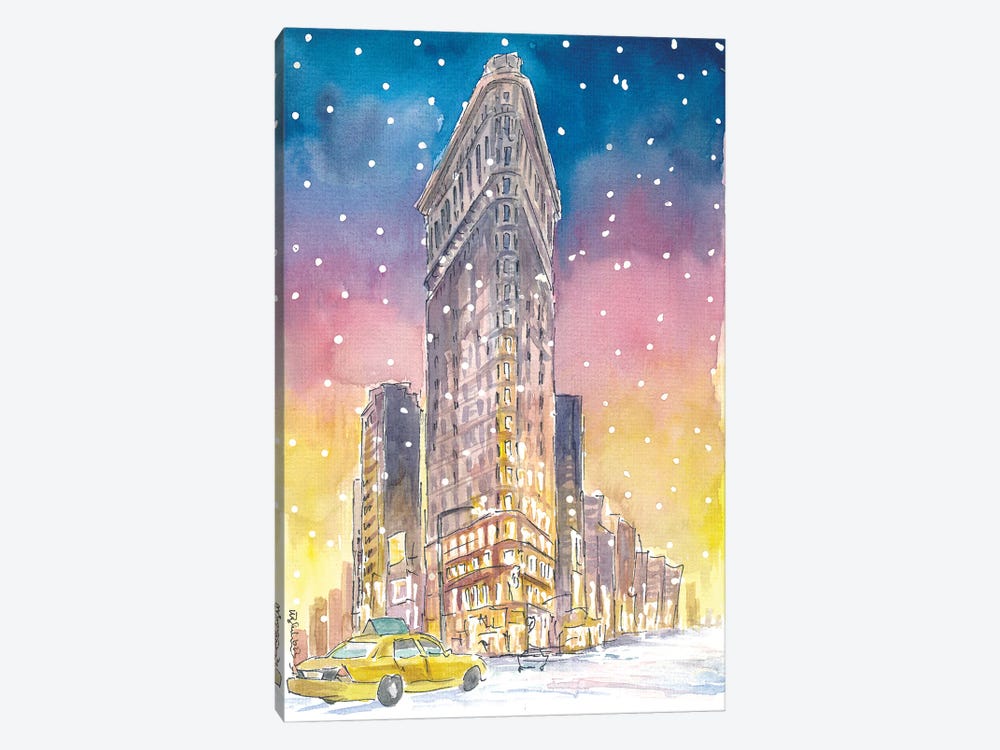 Winter In New York City Romantic Snow Fall And Flatiron Manhattan Dreams by Markus & Martina Bleichner 1-piece Canvas Art