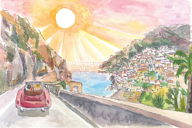 Driving Amalfi Coast With View Of Positano - Road Trip Of Love On Amalfitana