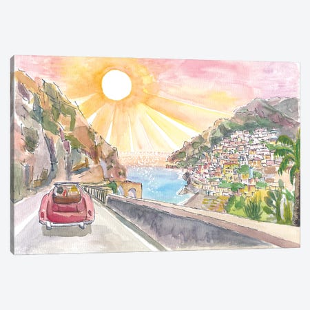 Driving Amalfi Coast With View Of Positano - Road Trip Of Love On Amalfitana Canvas Print #MMB950} by Markus & Martina Bleichner Canvas Print