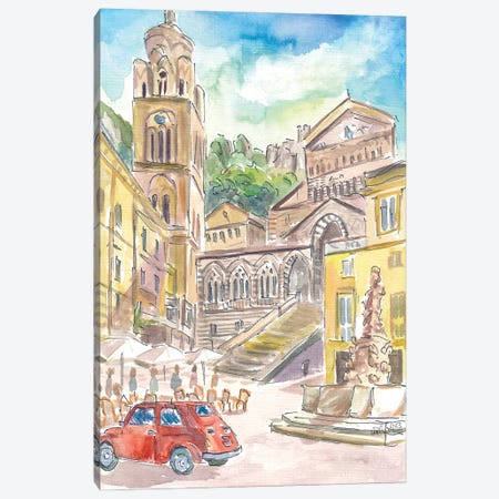 Piazza Duomo In Amalfi Driving In Red Car The Gulf Of Salerno Coast Canvas Print #MMB952} by Markus & Martina Bleichner Canvas Print