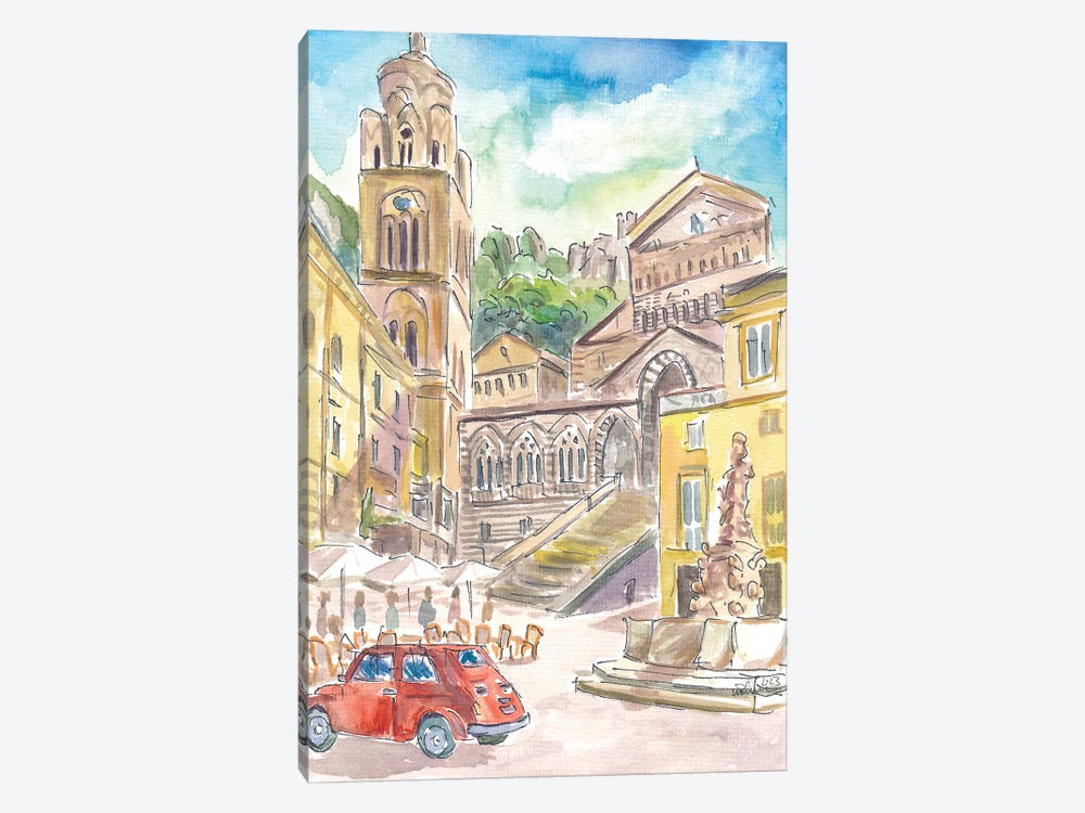 Piazza Duomo In Amalfi Driving In Red Car The Gulf Of Salerno Coast by Markus & Martina Bleichner 1-piece Canvas Artwork