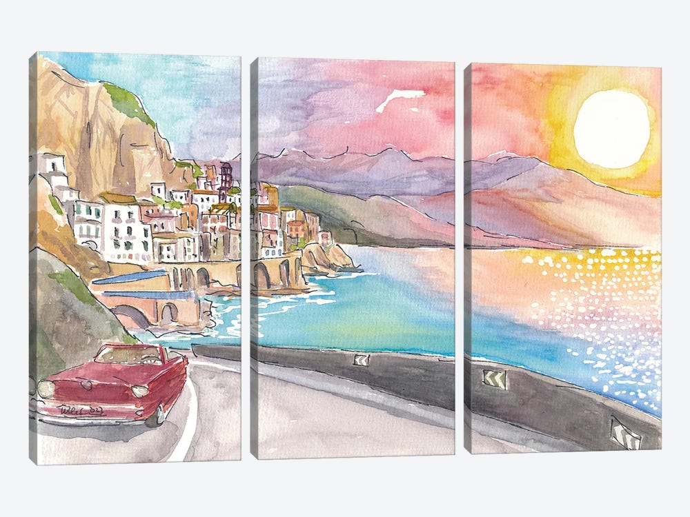 Road Trip Amalfi Coast Romance Near Sorrento Atrani Italy by Markus & Martina Bleichner 3-piece Canvas Art Print