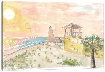 Incredible Sunset In Seaview Florida With Beach Dunes Canvas Art Print - Coastal Sand Dune Art