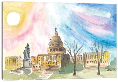 Washington District Of Columbia U.S. Capitol Autumn Sunset Canvas Art Print - Washington D.C. Art