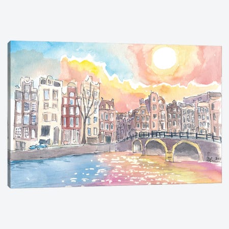 Amsterdam Torensluis Bridge Canal Scene With Sun And Water Canvas Print #MMB964} by Markus & Martina Bleichner Canvas Art Print