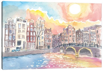 Amsterdam Torensluis Bridge Canal Scene With Sun And Water Canvas Art Print - Amsterdam Art