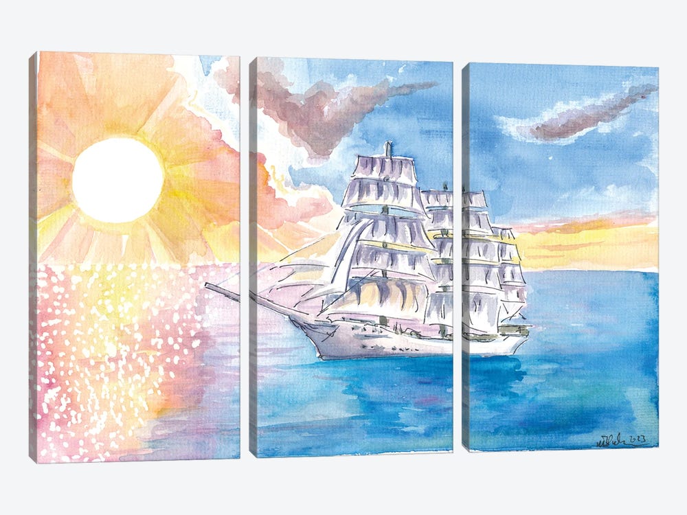 Windjammer Sails And Seven Seas Under The Sun by Markus & Martina Bleichner 3-piece Canvas Art Print