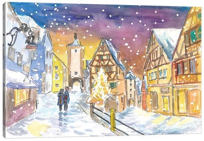 Rothenburg Tauber Winter Wonderland Walks At Night Canvas Art Print - Snow Art