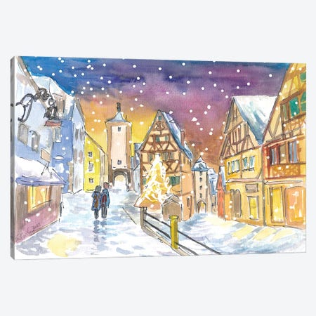 Rothenburg Tauber Winter Wonderland Walks At Night Canvas Print #MMB972} by Markus & Martina Bleichner Canvas Print