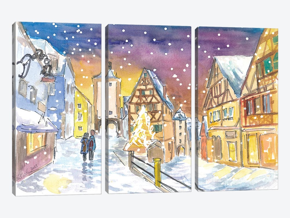 Rothenburg Tauber Winter Wonderland Walks At Night by Markus & Martina Bleichner 3-piece Canvas Art