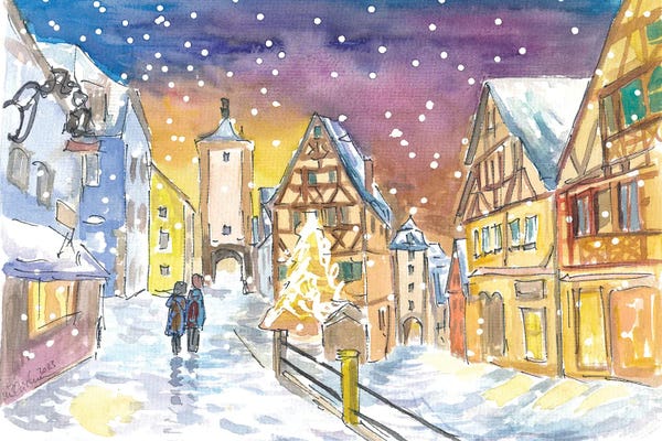 Markus & Martina Bleichner: Rothenburg Tauber Winter Wonderland Walks At Night by Markus & Martina Bleichner
