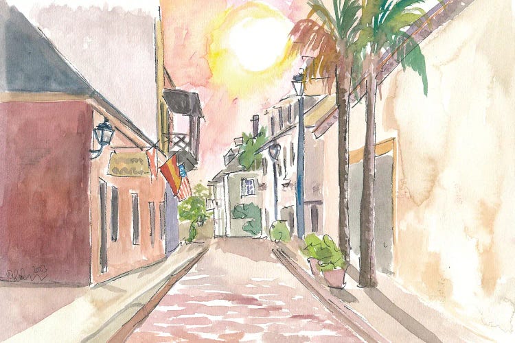 Sunny Street Scene In St. Augustine Florida Usa