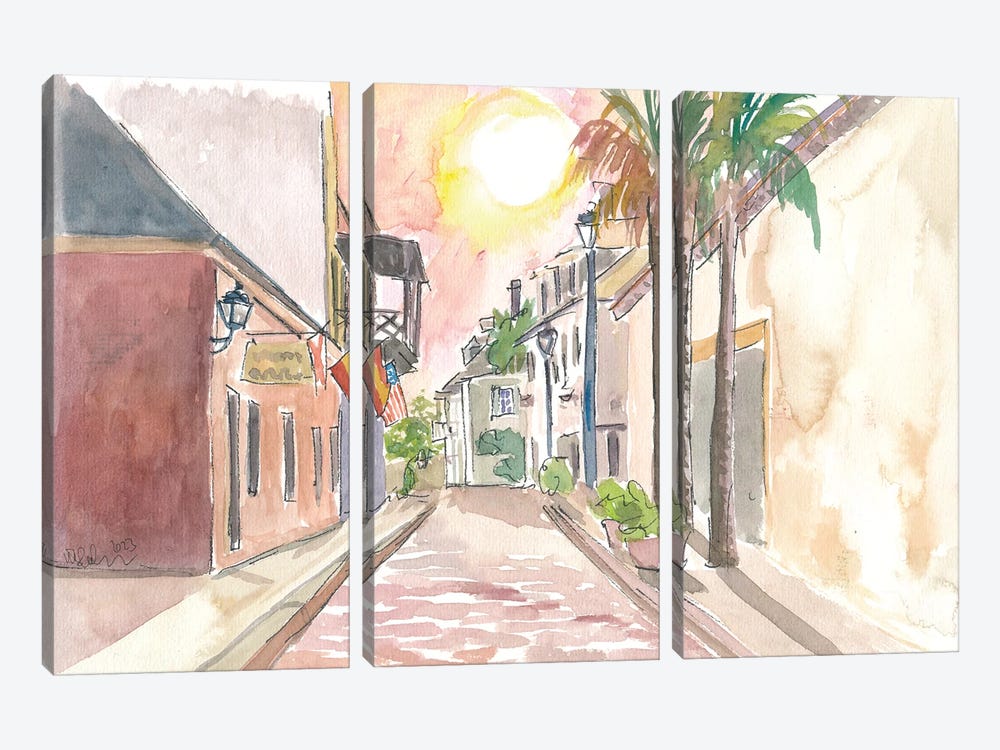 Sunny Street Scene In St. Augustine Florida Usa by Markus & Martina Bleichner 3-piece Art Print