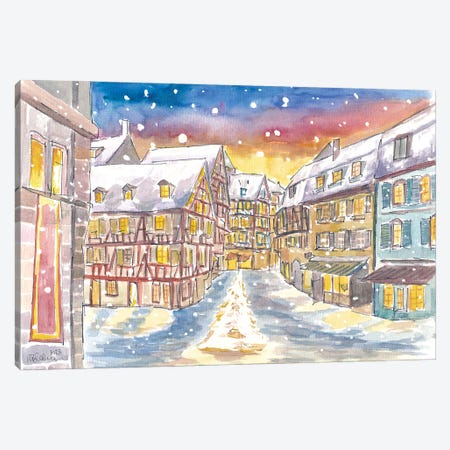 Snowing And Festive Colmar In Alsace With Old Town Canvas Print #MMB975} by Markus & Martina Bleichner Canvas Artwork