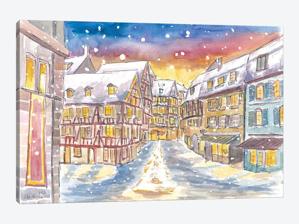 Snowing And Festive Colmar In Alsace With Old Town by Markus & Martina Bleichner 1-piece Canvas Print