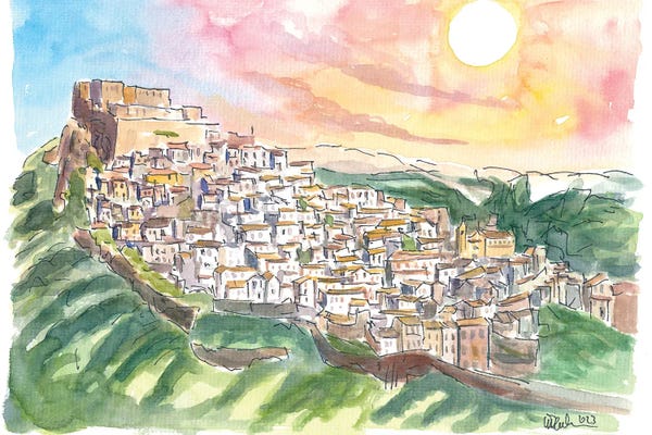 Markus & Martina Bleichner: Rocca Imperiale City On Rocks With Hohenstaufen Castle by Markus & Martina Bleichner