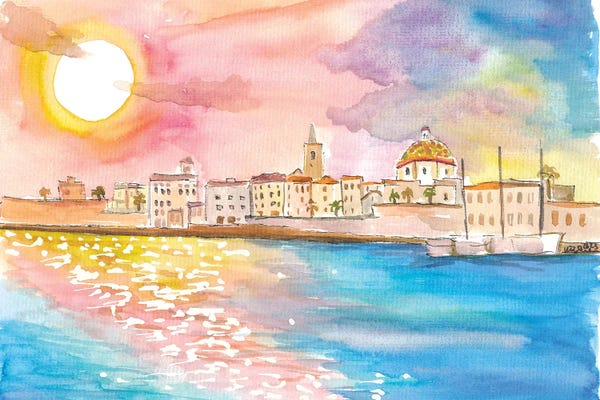Markus & Martina Bleichner: Alghero View Of City Walls And Dome From Mediterranean Sea by Markus & Martina Bleichner